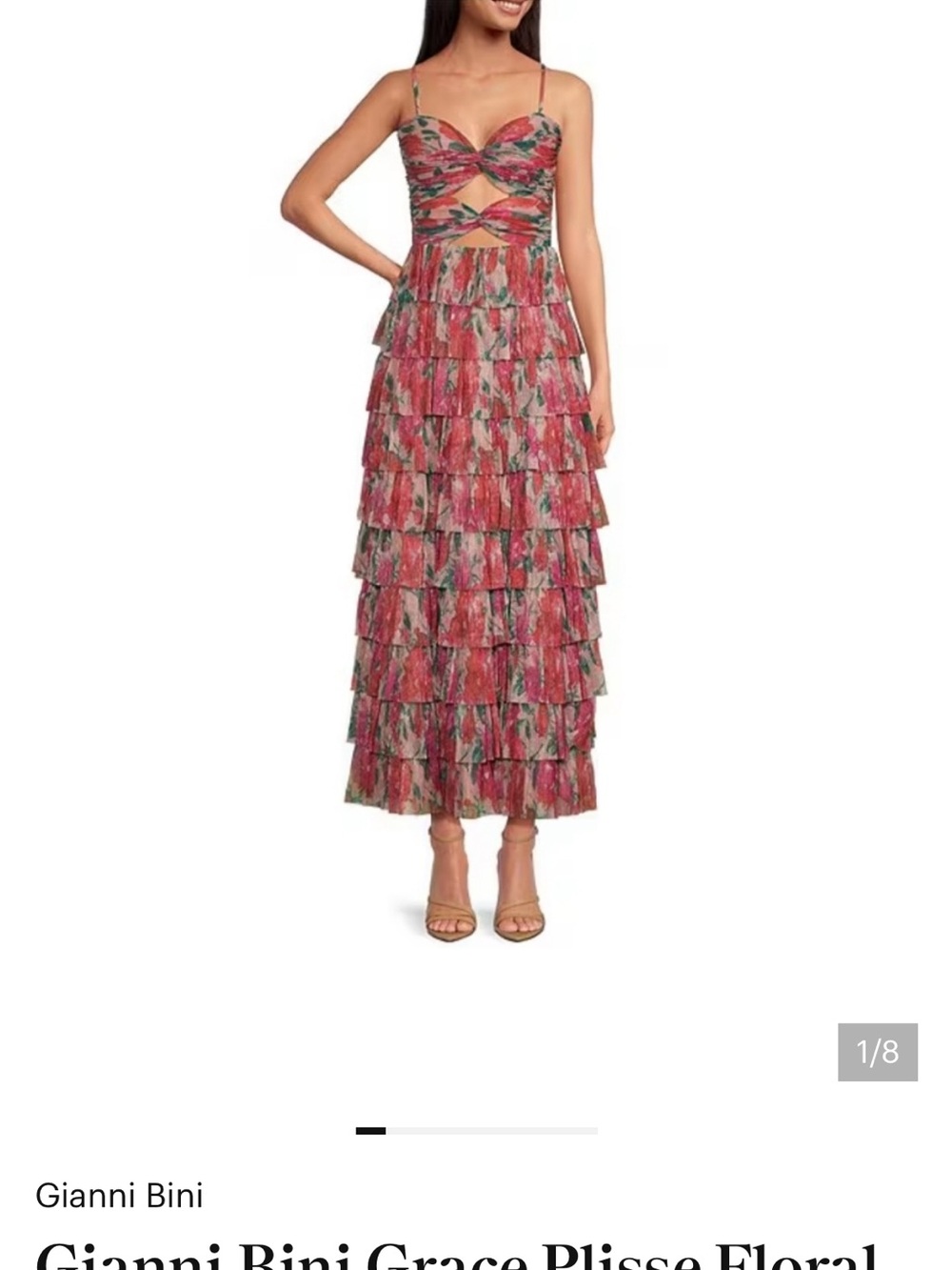 Gianni Bini Pink Floral Plisse Maxi Dress